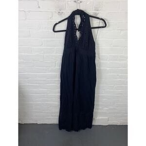 Adrianna Papell Women's Eyelet Halter Maxi Dress Sleeveless Black Size 10